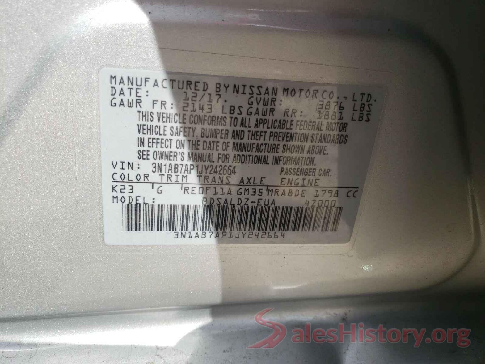 3N1AB7AP1JY242664 2018 NISSAN SENTRA