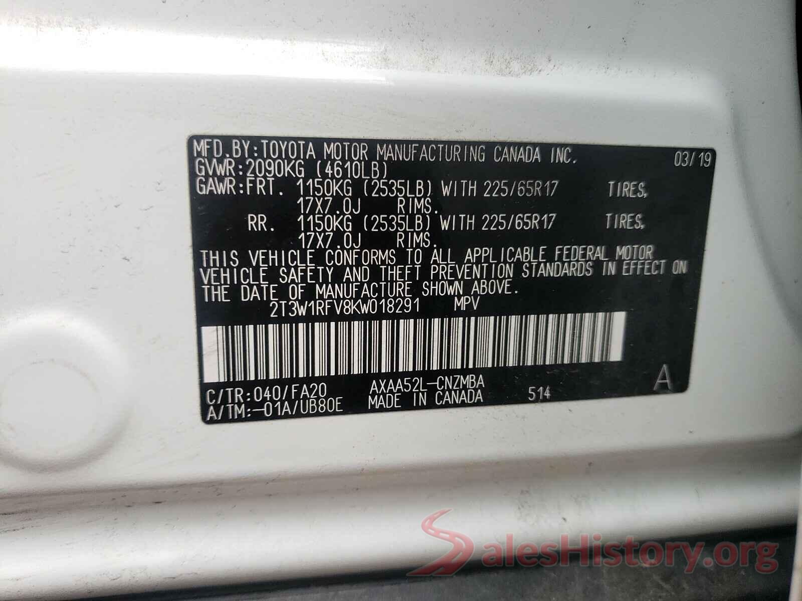 2T3W1RFV8KW018291 2019 TOYOTA RAV4