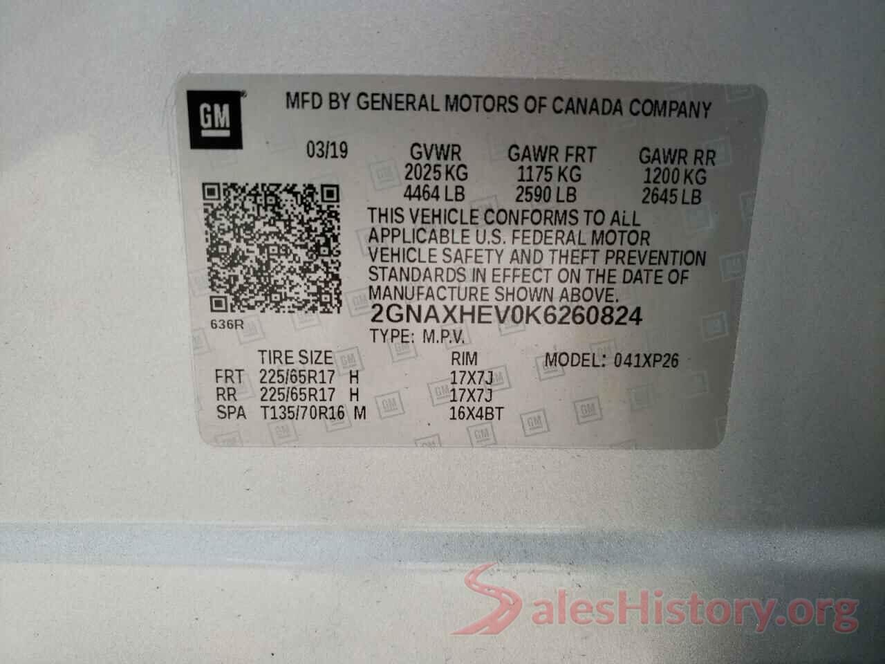 2GNAXHEV0K6260824 2019 CHEVROLET EQUINOX