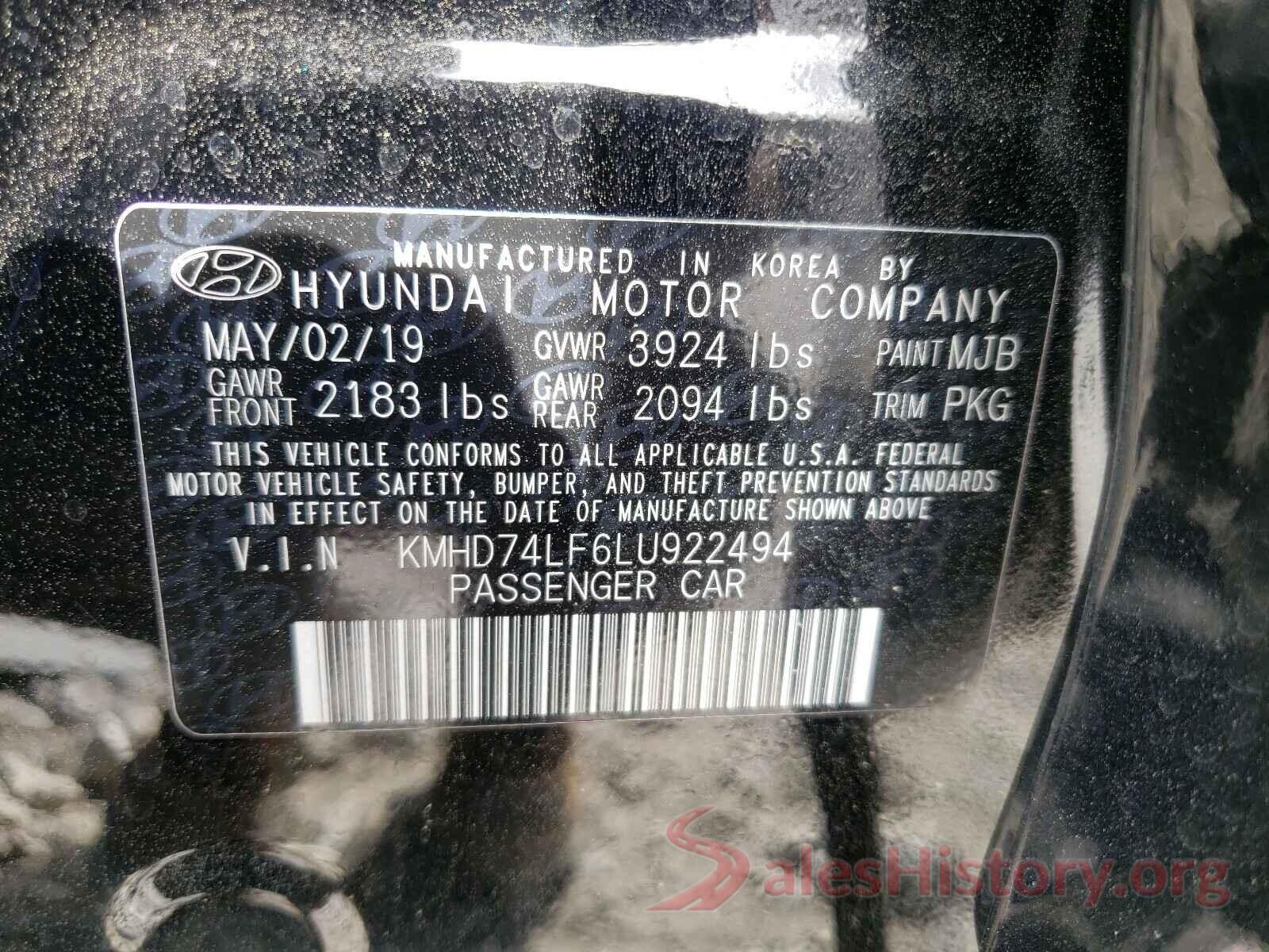 KMHD74LF6LU922494 2020 HYUNDAI ELANTRA