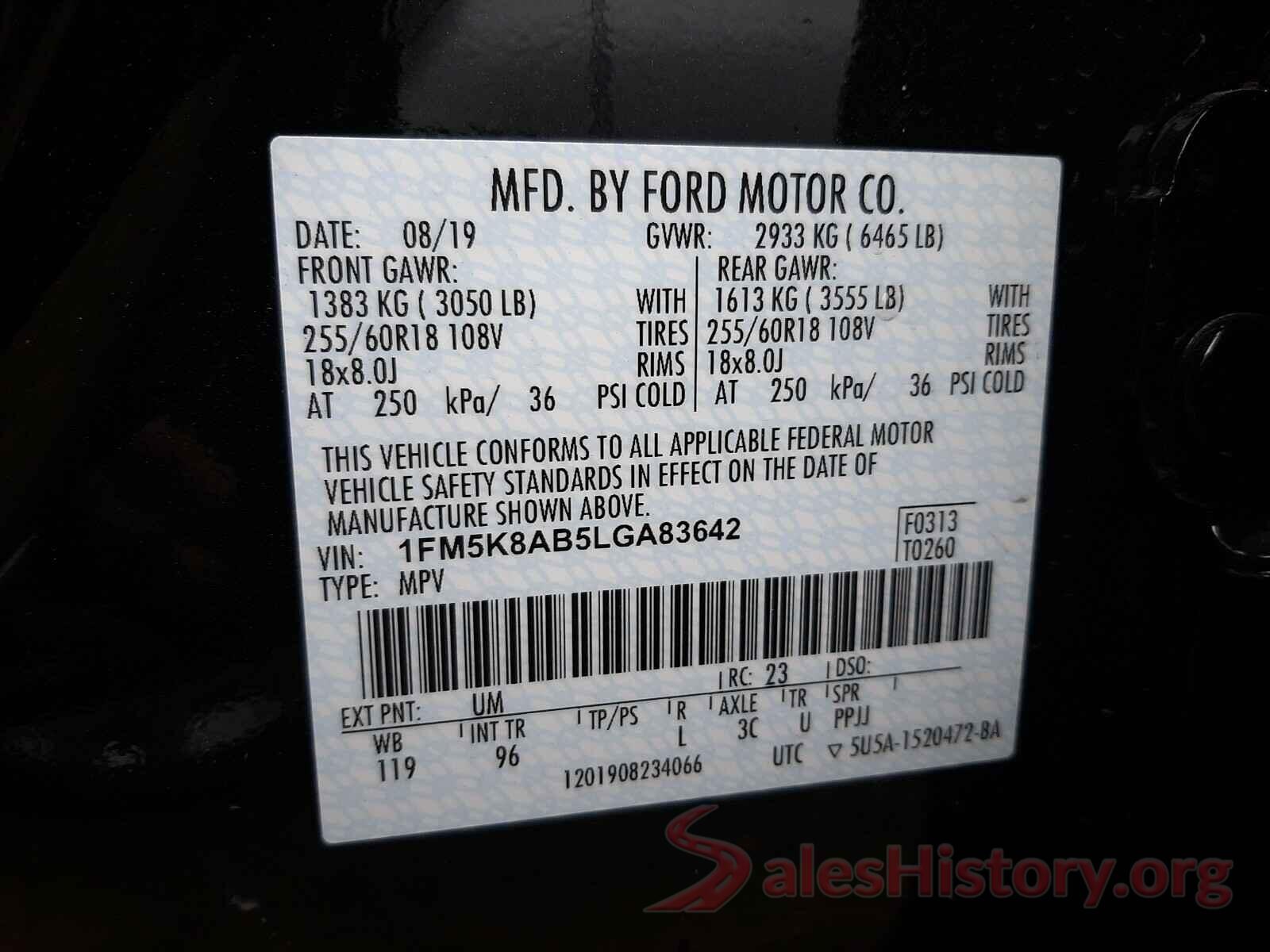 1FM5K8AB5LGA83642 2020 FORD EXPLORER