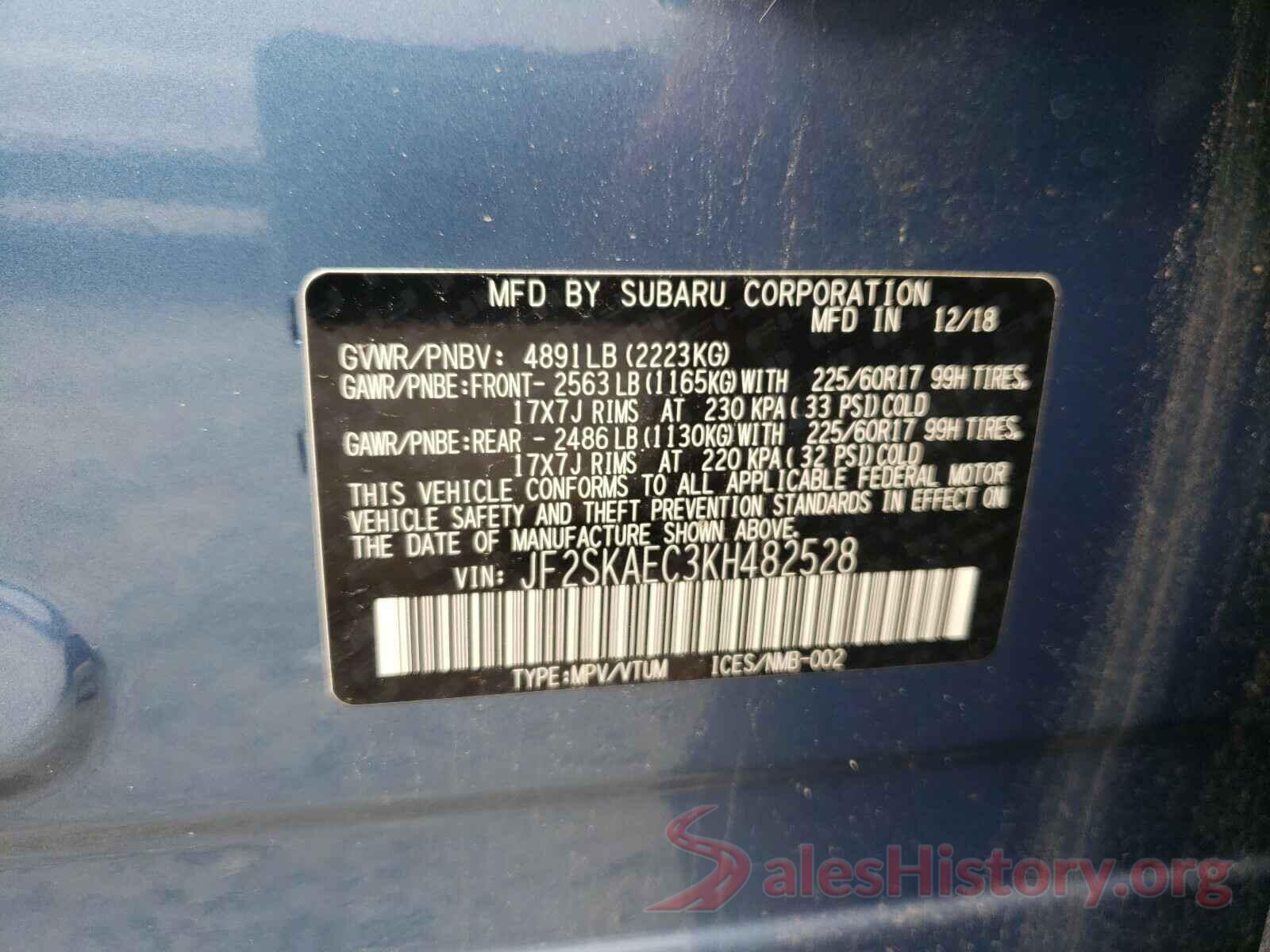 JF2SKAEC3KH482528 2019 SUBARU FORESTER