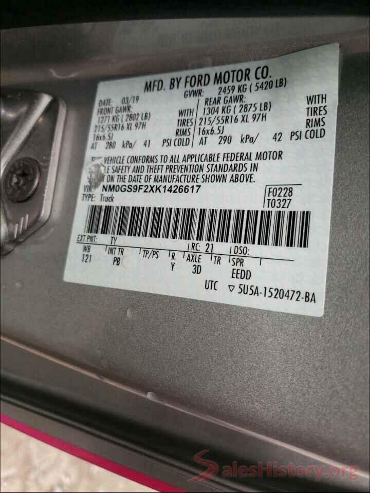 NM0GS9F2XK1426617 2019 FORD TRANSIT CO