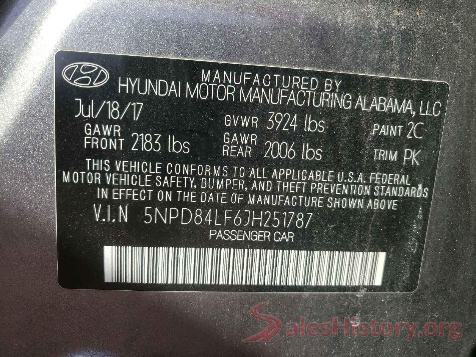 5NPD84LF6JH251787 2018 HYUNDAI ELANTRA