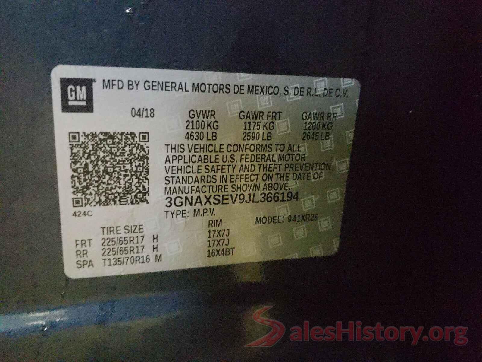 3GNAXSEV9JL366194 2018 CHEVROLET EQUINOX