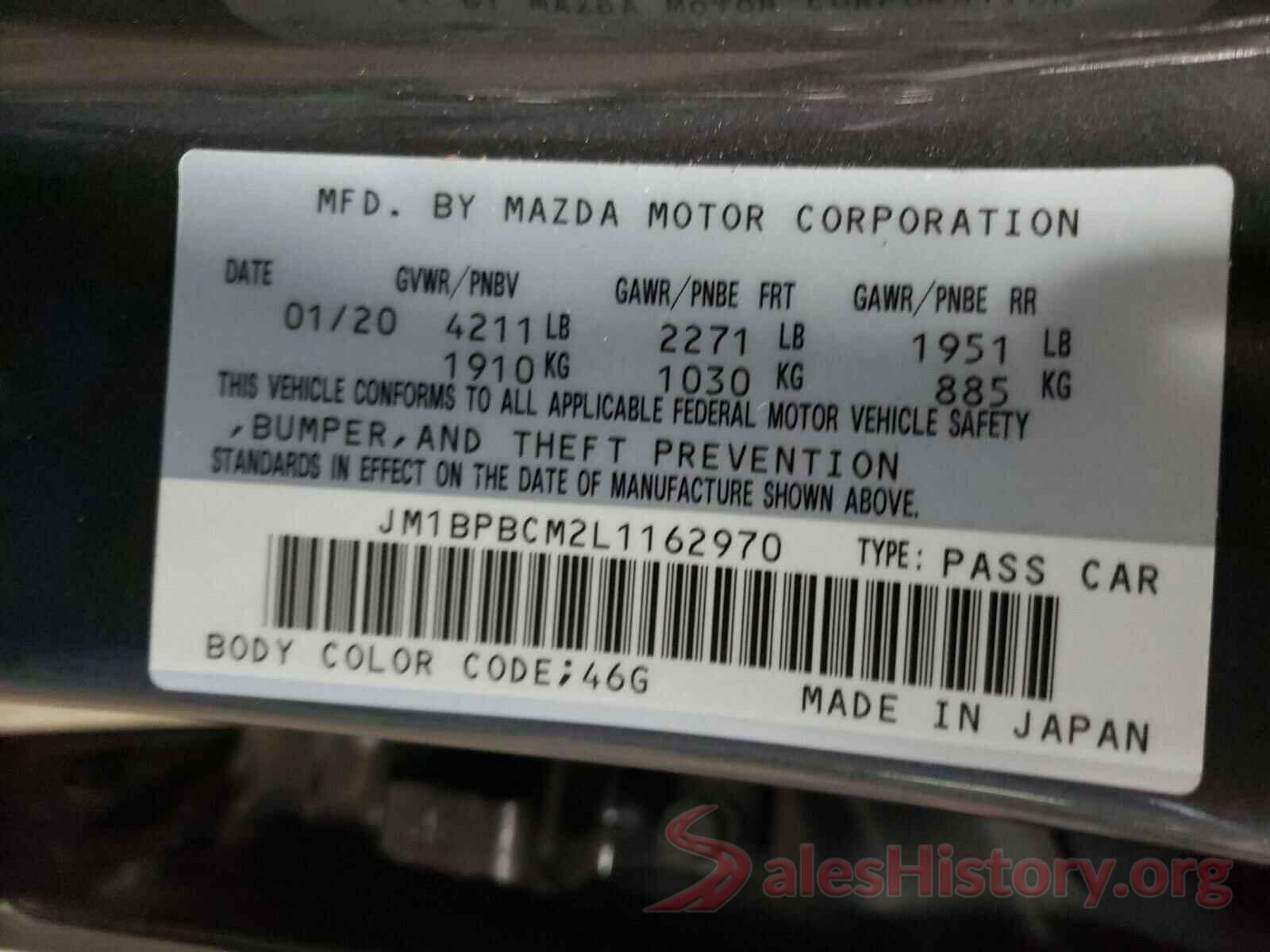 JM1BPBCM2L1162970 2020 MAZDA 3