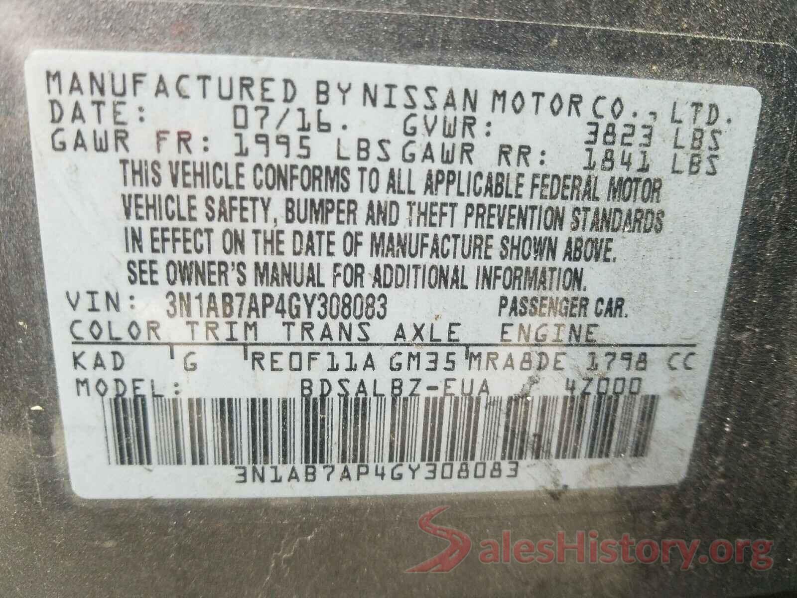 3N1AB7AP4GY308083 2016 NISSAN SENTRA