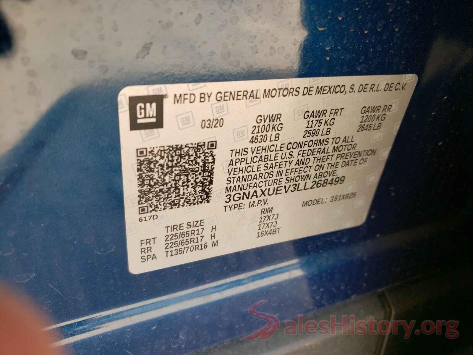 3GNAXUEV3LL268499 2020 CHEVROLET EQUINOX