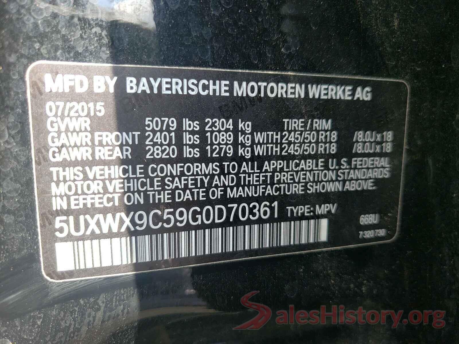 5UXWX9C59G0D70361 2016 BMW X3