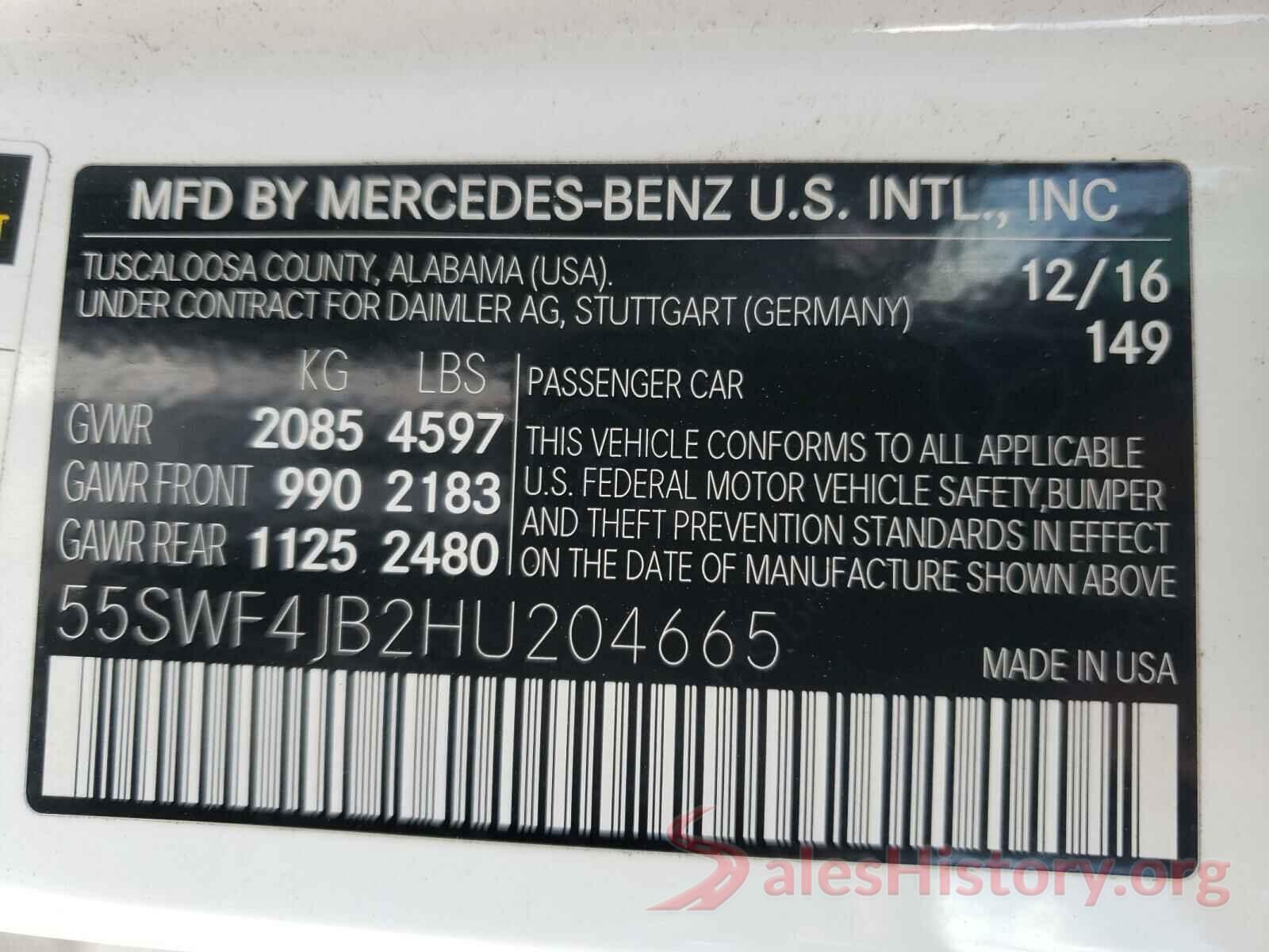 55SWF4JB2HU204665 2017 MERCEDES-BENZ C CLASS