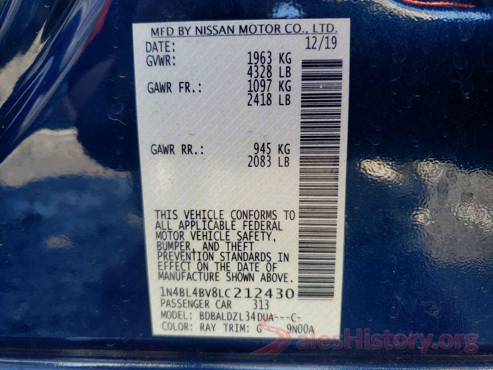 1N4BL4BV8LC212430 2020 NISSAN ALTIMA