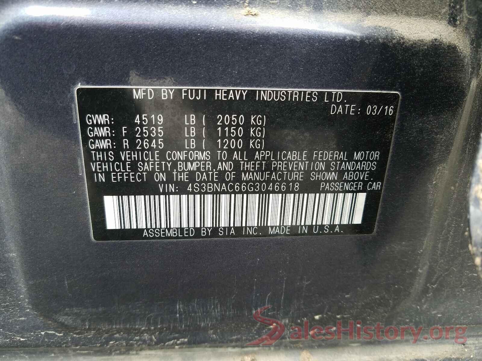 4S3BNAC66G3046618 2016 SUBARU LEGACY