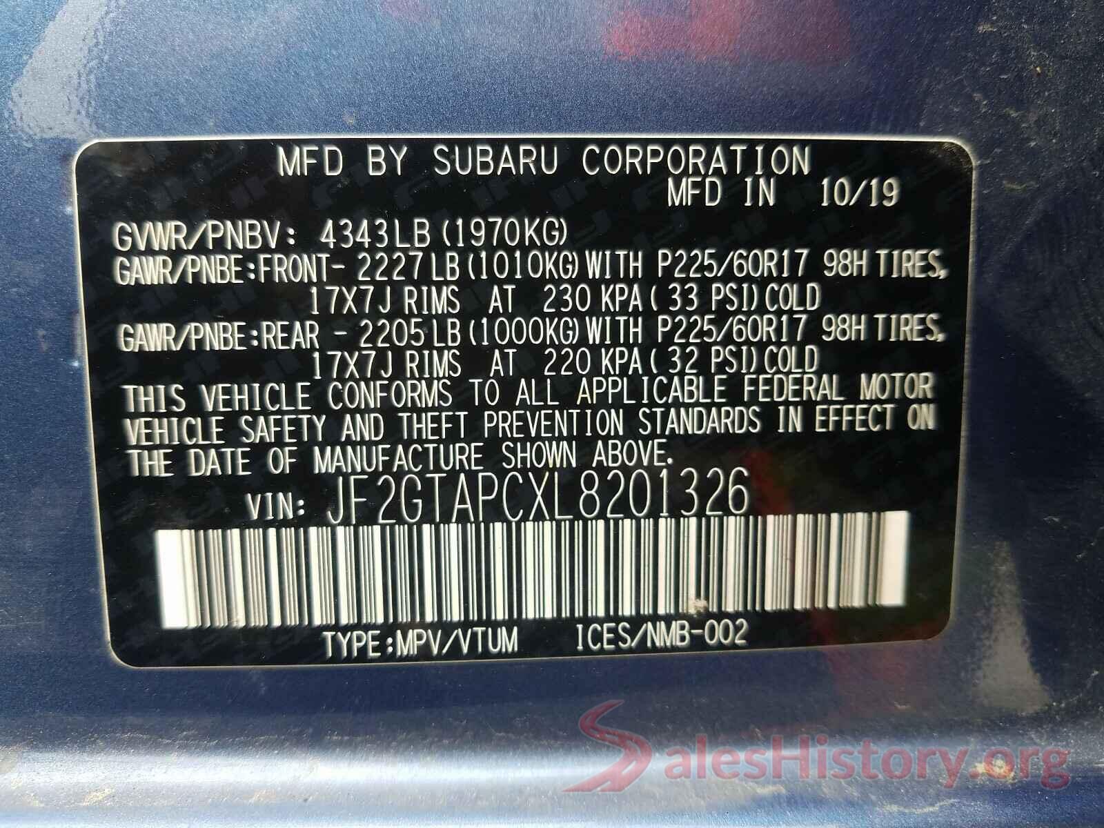 JF2GTAPCXL8201326 2020 SUBARU CROSSTREK