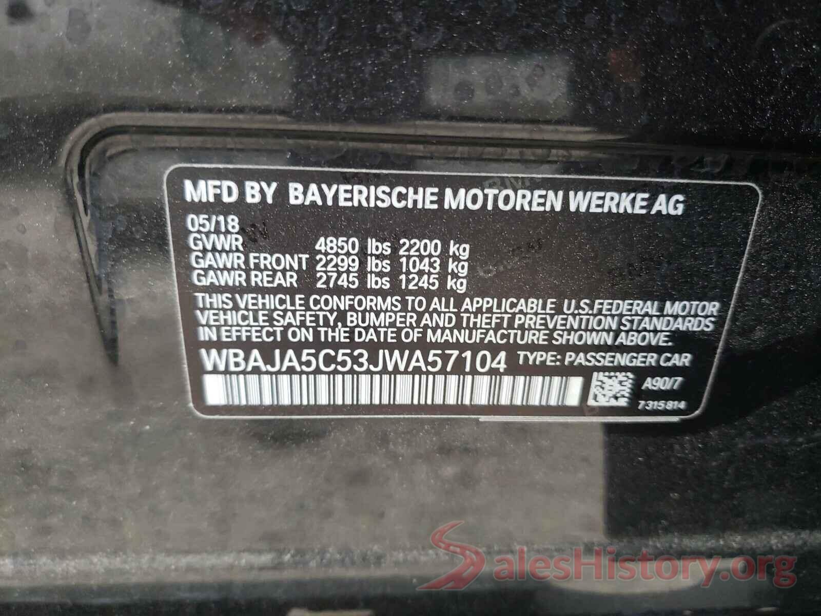 WBAJA5C53JWA57104 2018 BMW 5 SERIES