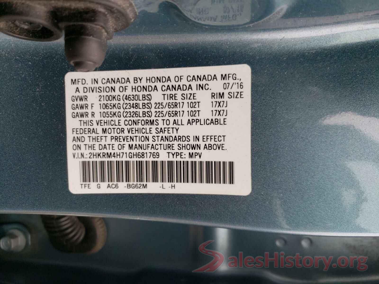 2HKRM4H71GH681769 2016 HONDA CRV