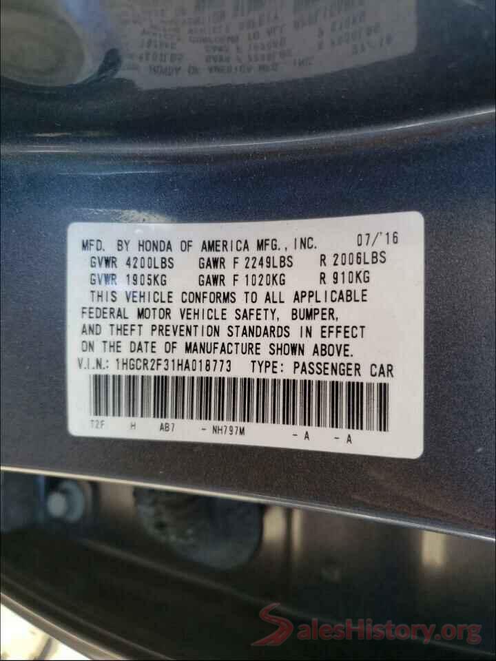 1HGCR2F31HA018773 2017 HONDA ACCORD