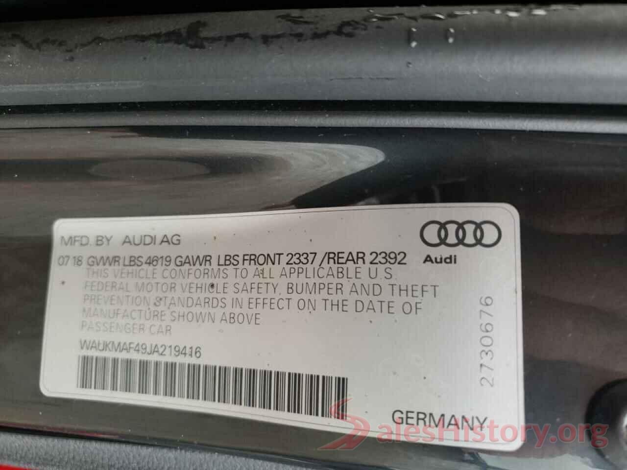 WAUKMAF49JA219416 2018 AUDI A4