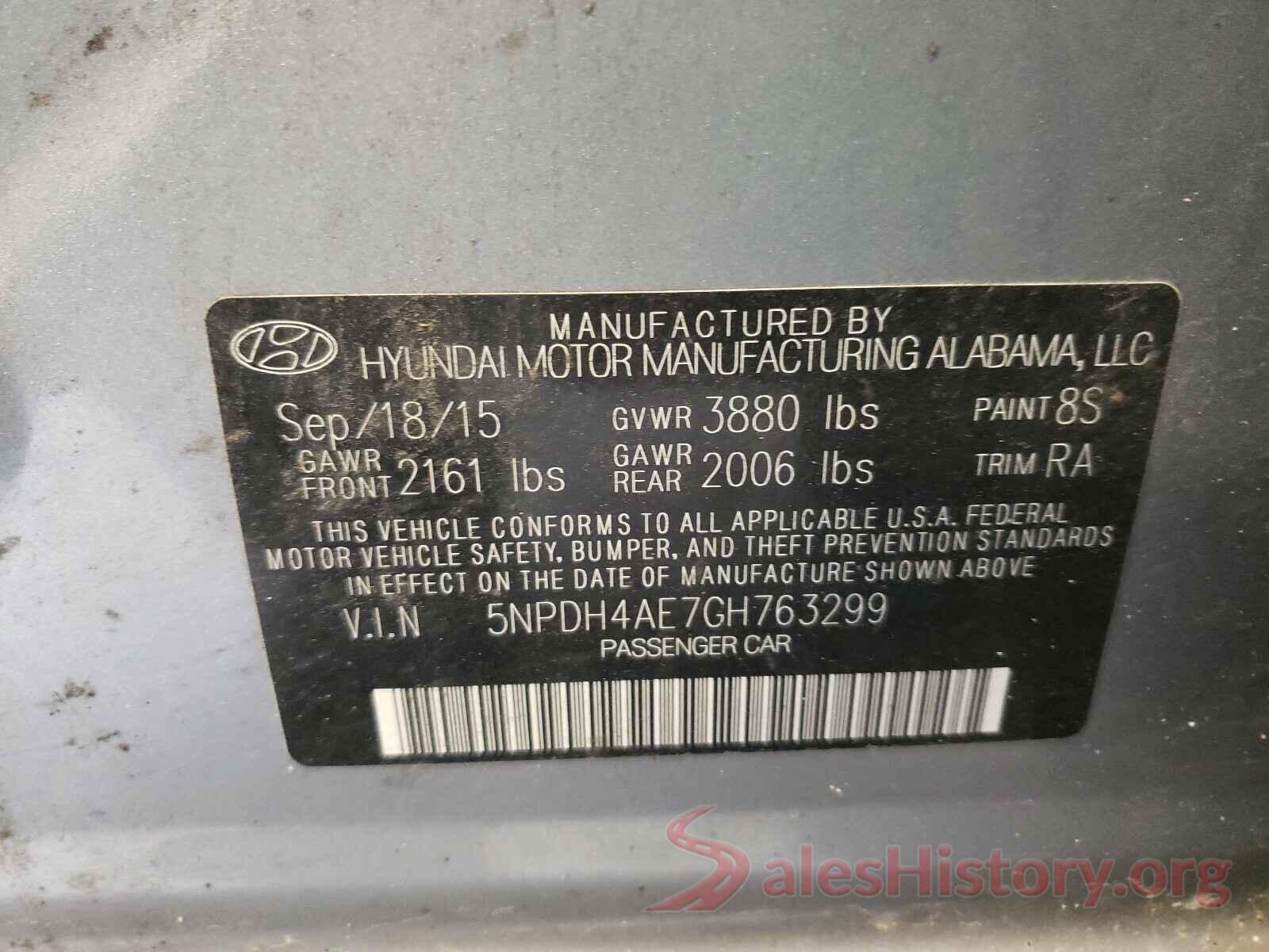 5NPDH4AE7GH763299 2016 HYUNDAI ELANTRA