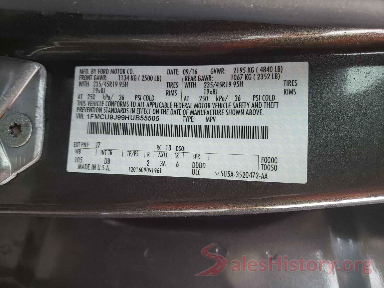 1FMCU9J99HUB55505 2017 FORD ESCAPE