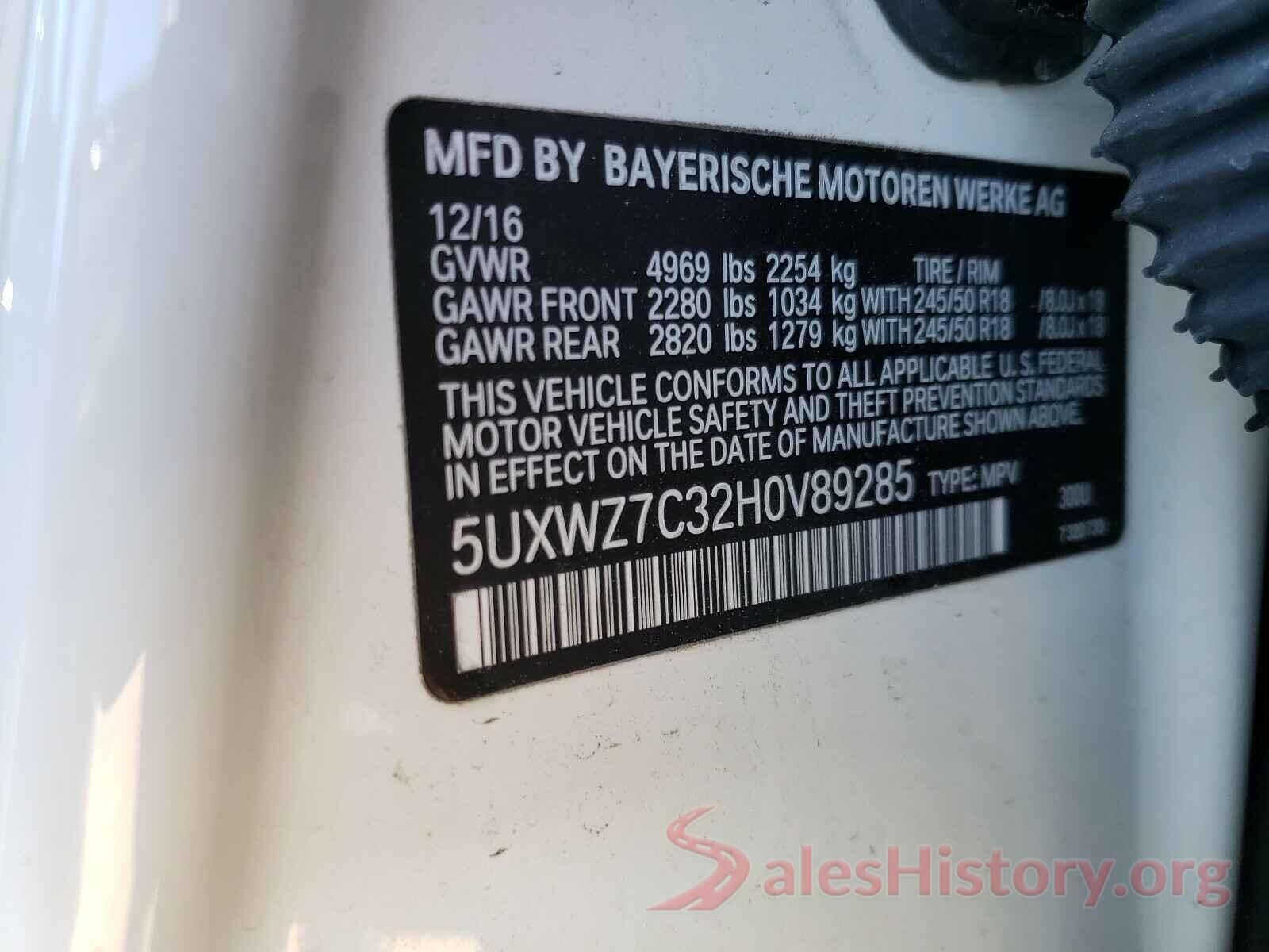 5UXWZ7C32H0V89285 2017 BMW X3