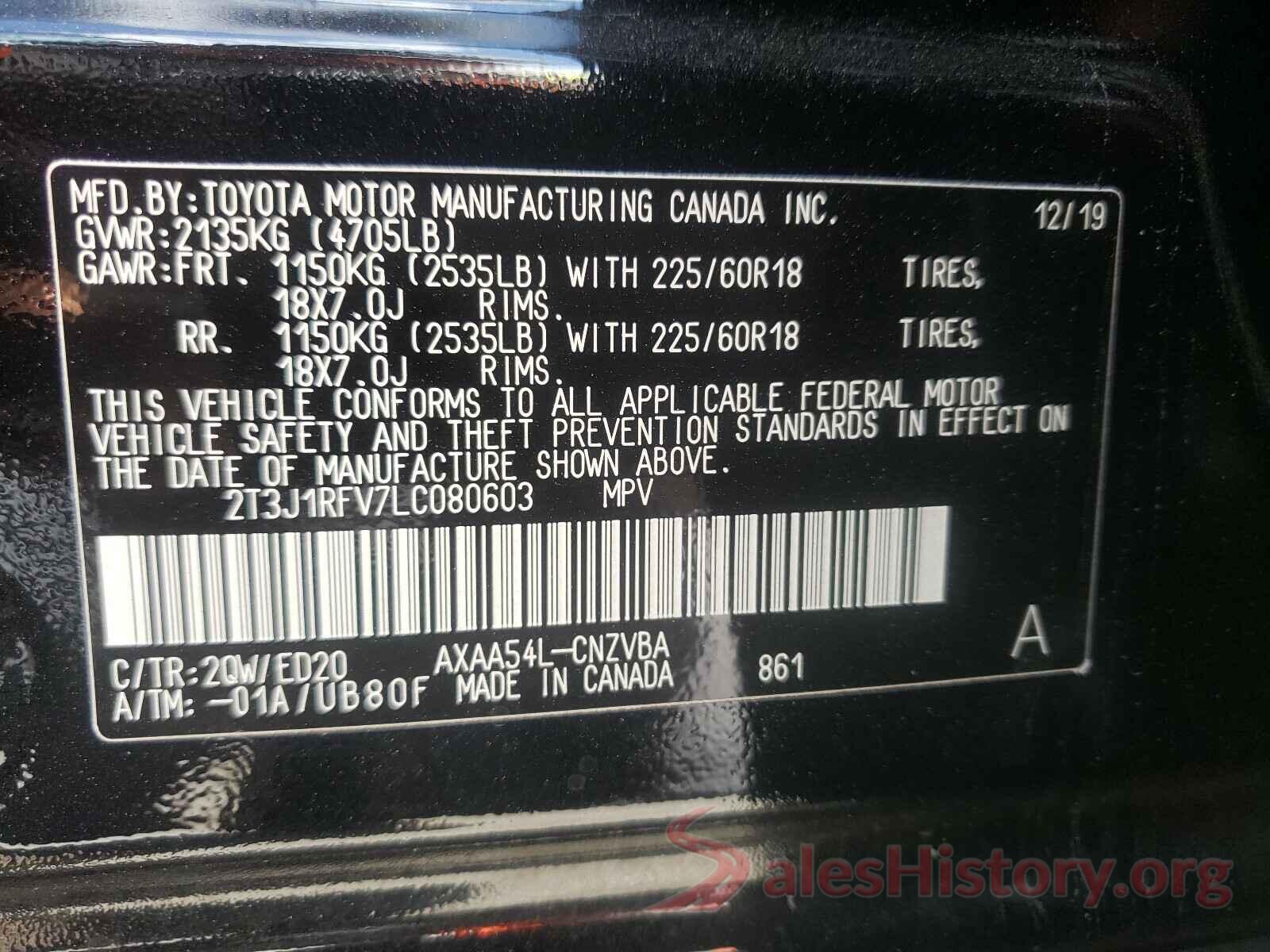 2T3J1RFV7LC080603 2020 TOYOTA RAV4