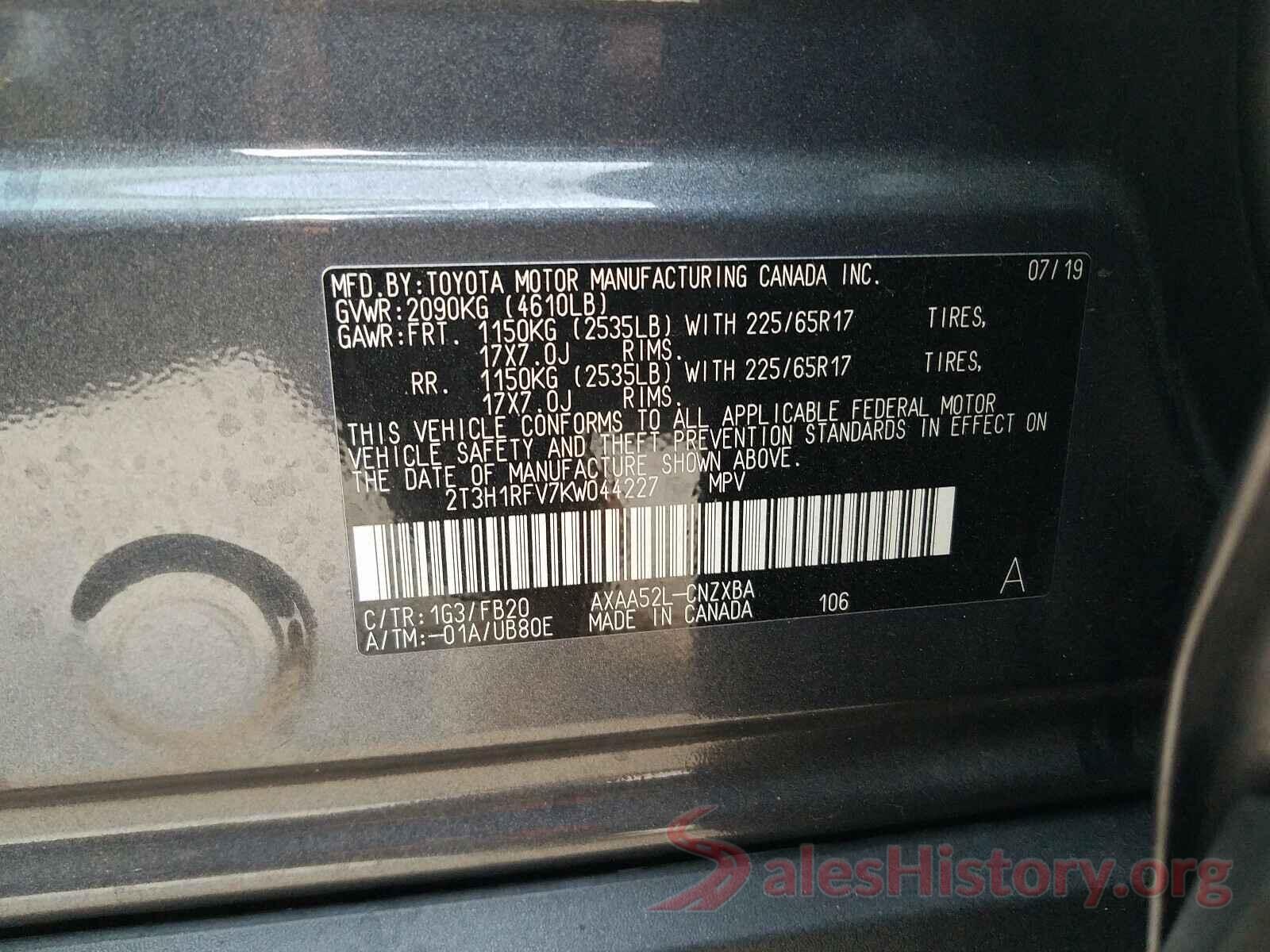 2T3H1RFV7KW044227 2019 TOYOTA RAV4