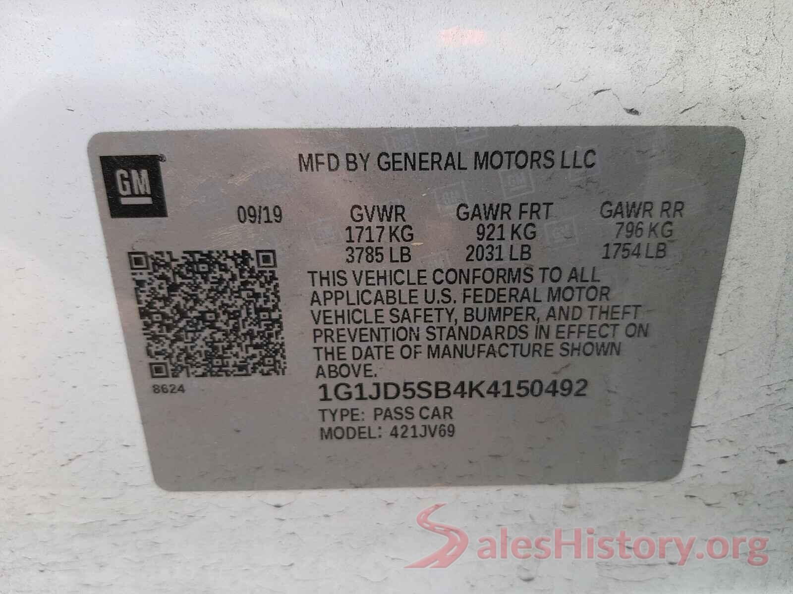 1G1JD5SB4K4150492 2019 CHEVROLET SONIC