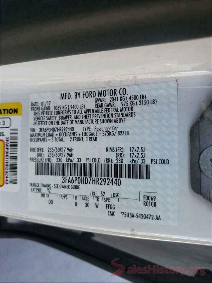 3FA6P0HD7HR292440 2017 FORD FUSION