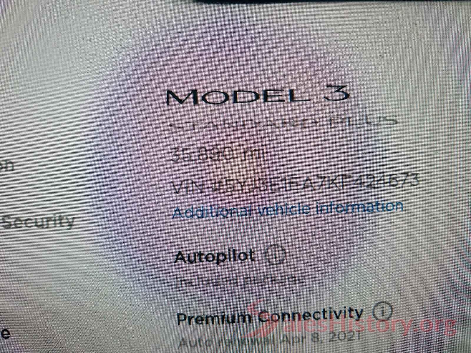 5YJ3E1EA7KF424673 2019 TESLA MODEL 3