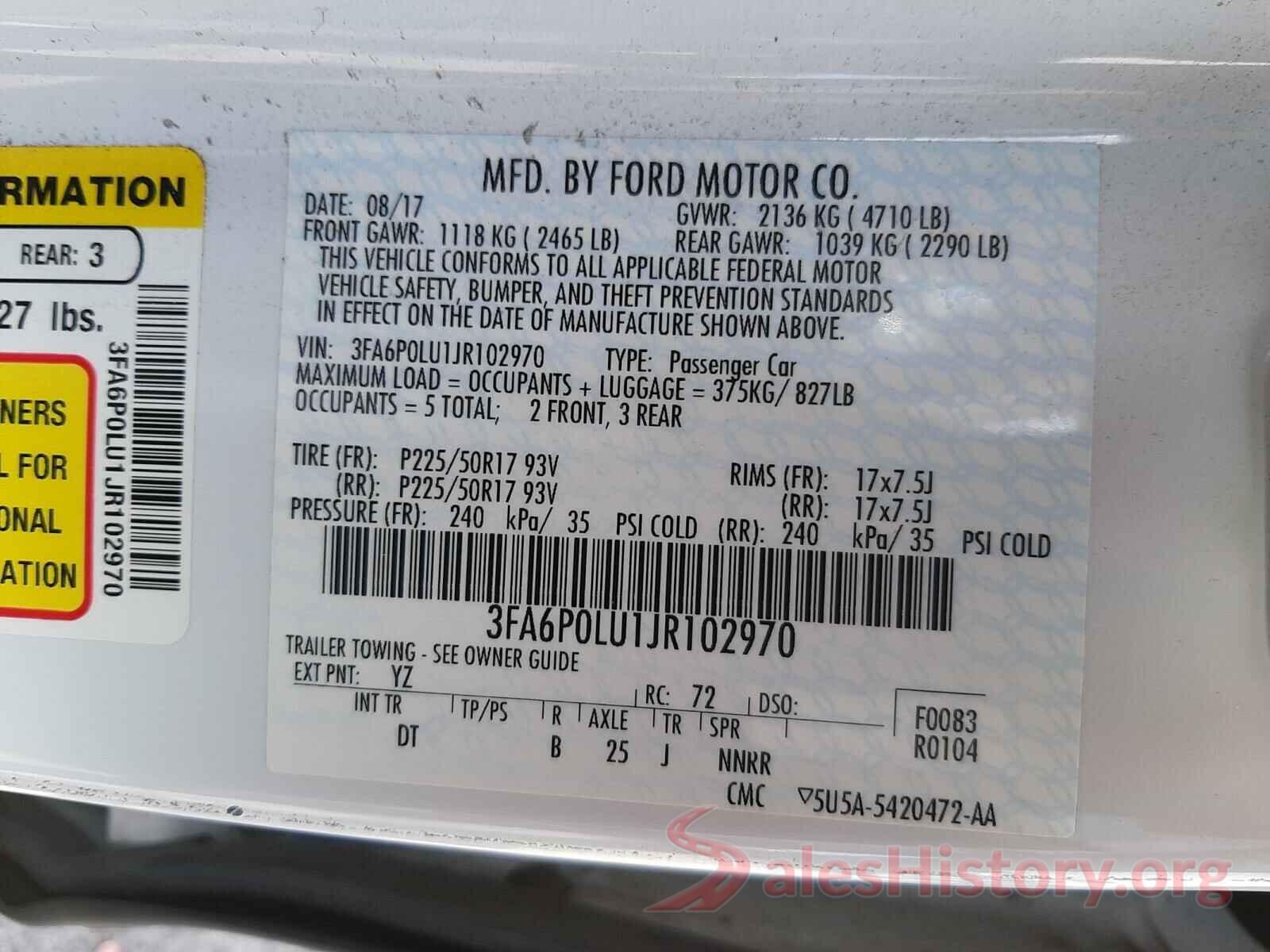 3FA6P0LU1JR102970 2018 FORD FUSION