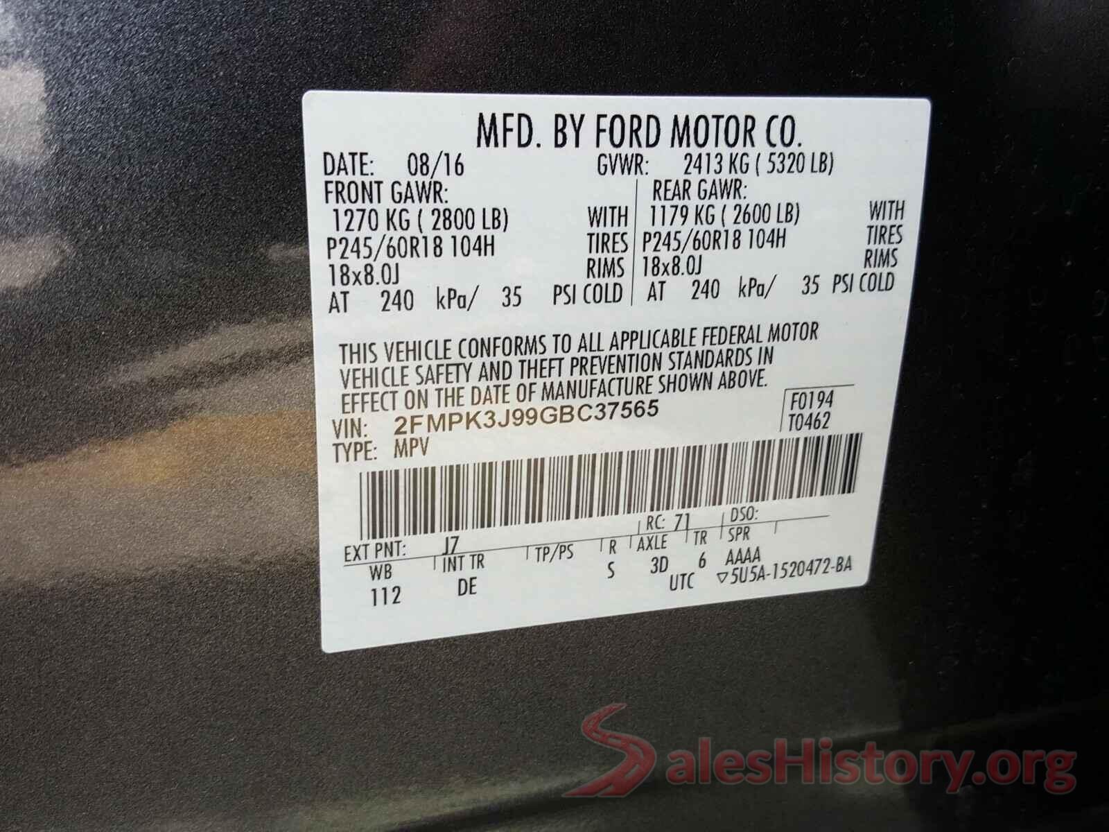 2FMPK3J99GBC37565 2016 FORD EDGE