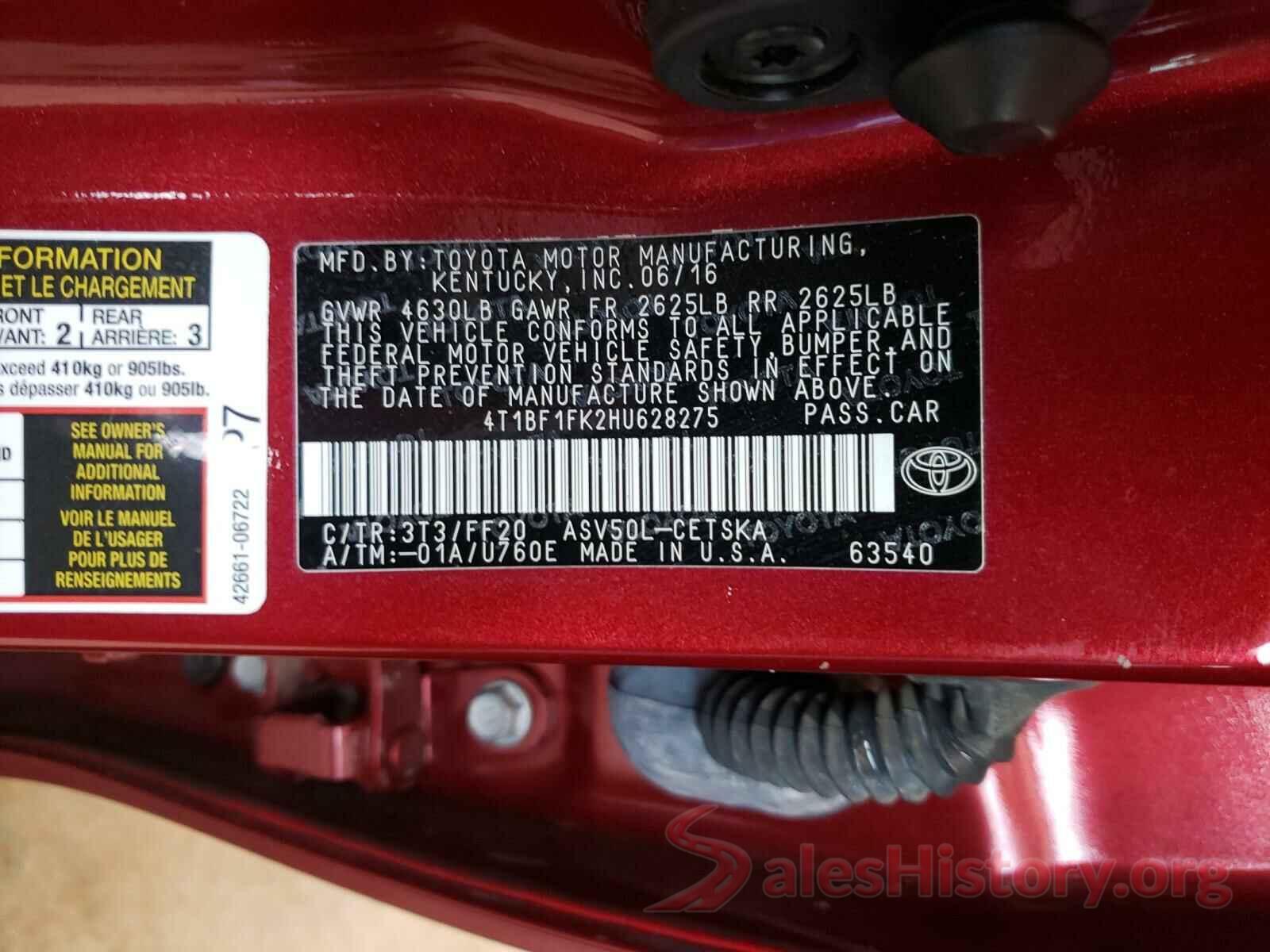 4T1BF1FK2HU628275 2017 TOYOTA CAMRY