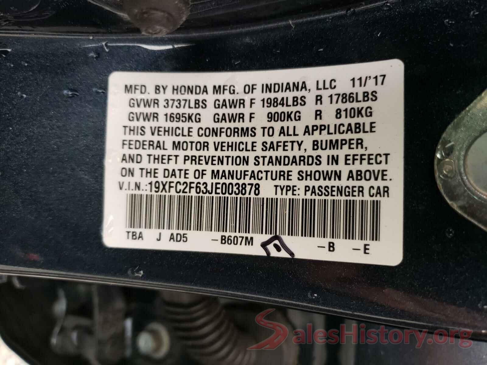 19XFC2F63JE003878 2018 HONDA CIVIC