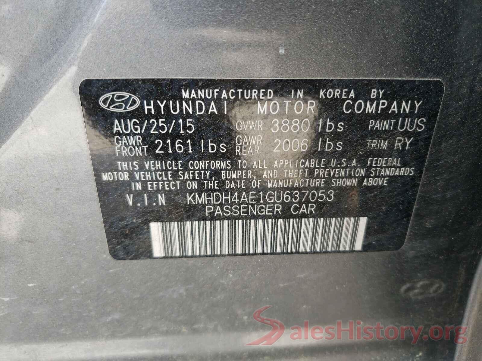 KMHDH4AE1GU637053 2016 HYUNDAI ELANTRA