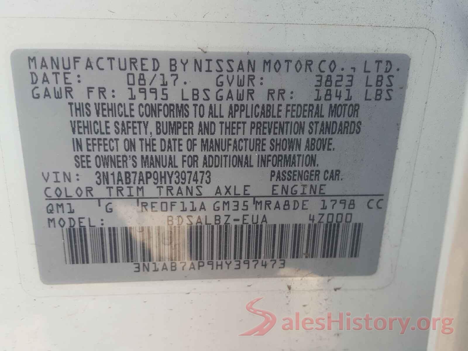 3N1AB7AP9HY397473 2017 NISSAN SENTRA