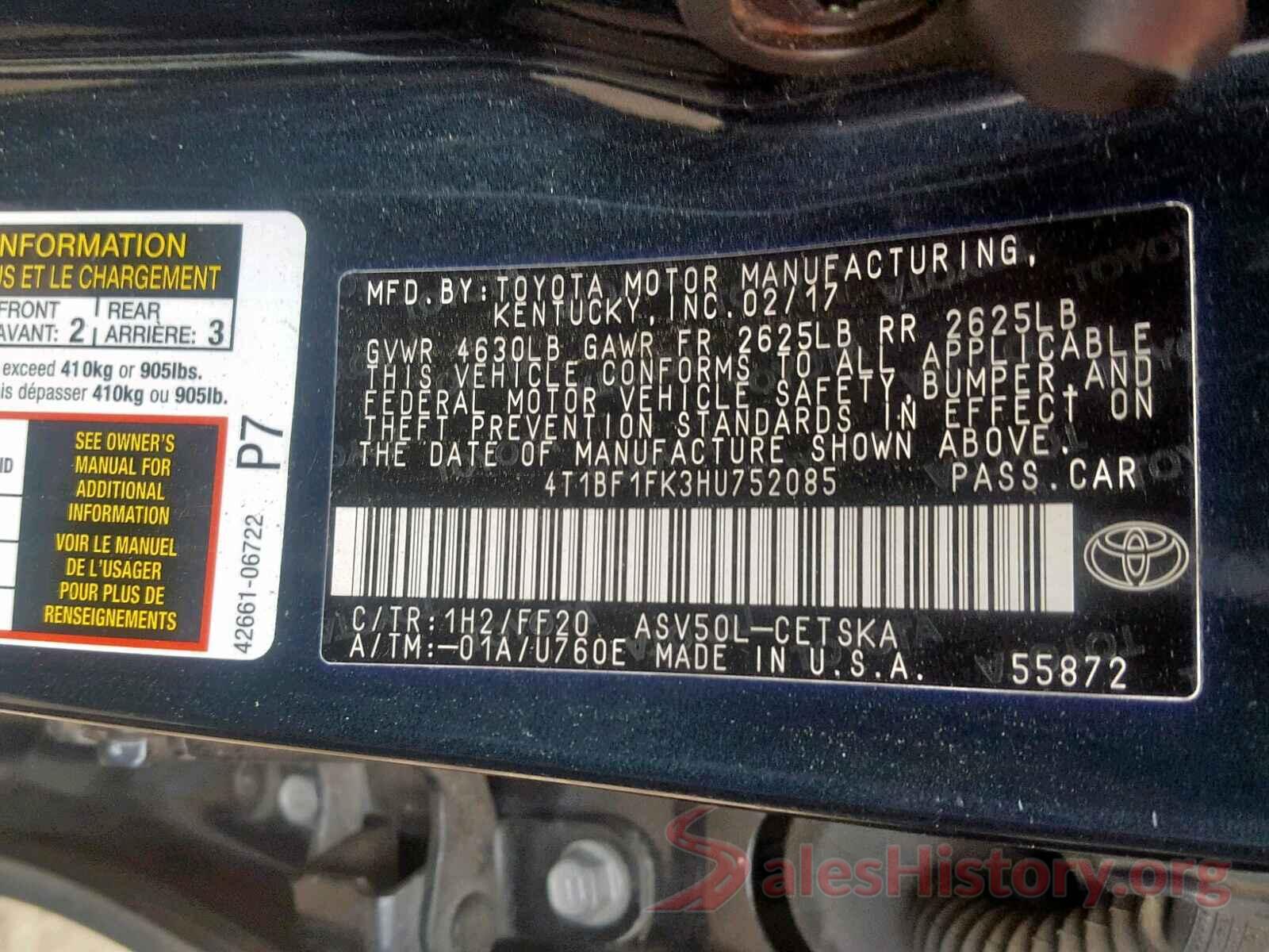 4T1BF1FK3HU752085 2017 TOYOTA CAMRY