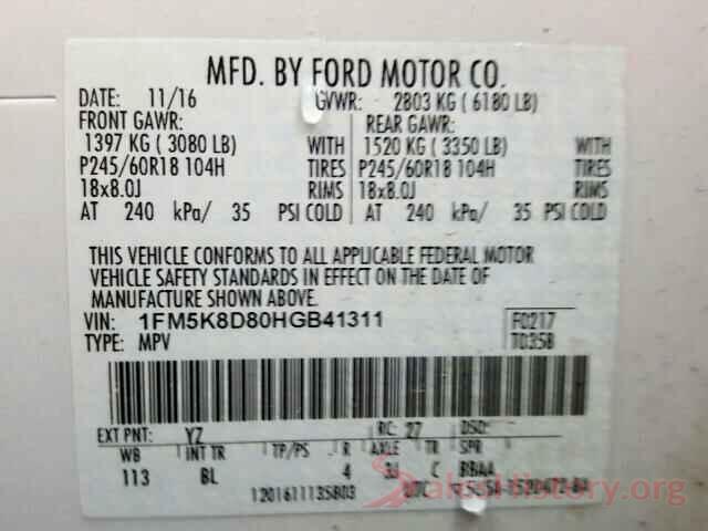 1FM5K8D80HGB41311 2017 FORD EXPLORER