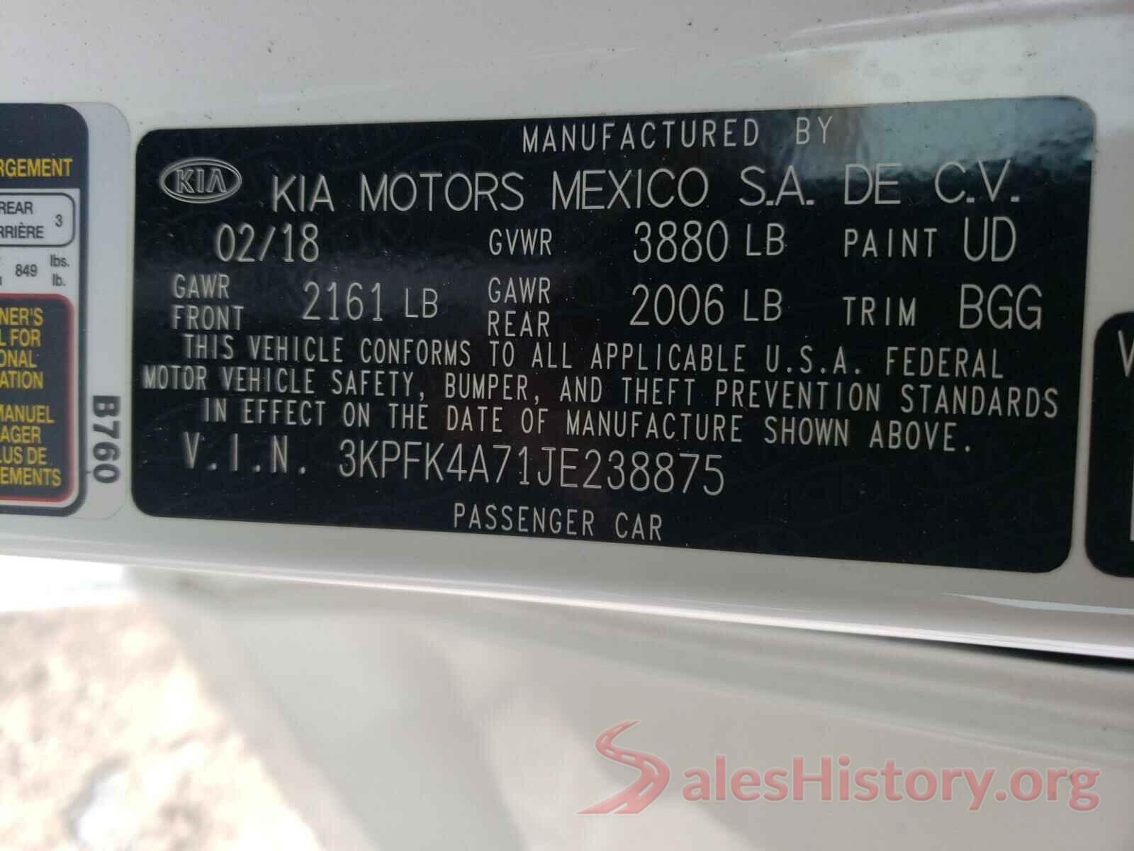 3KPFK4A71JE238875 2018 KIA FORTE