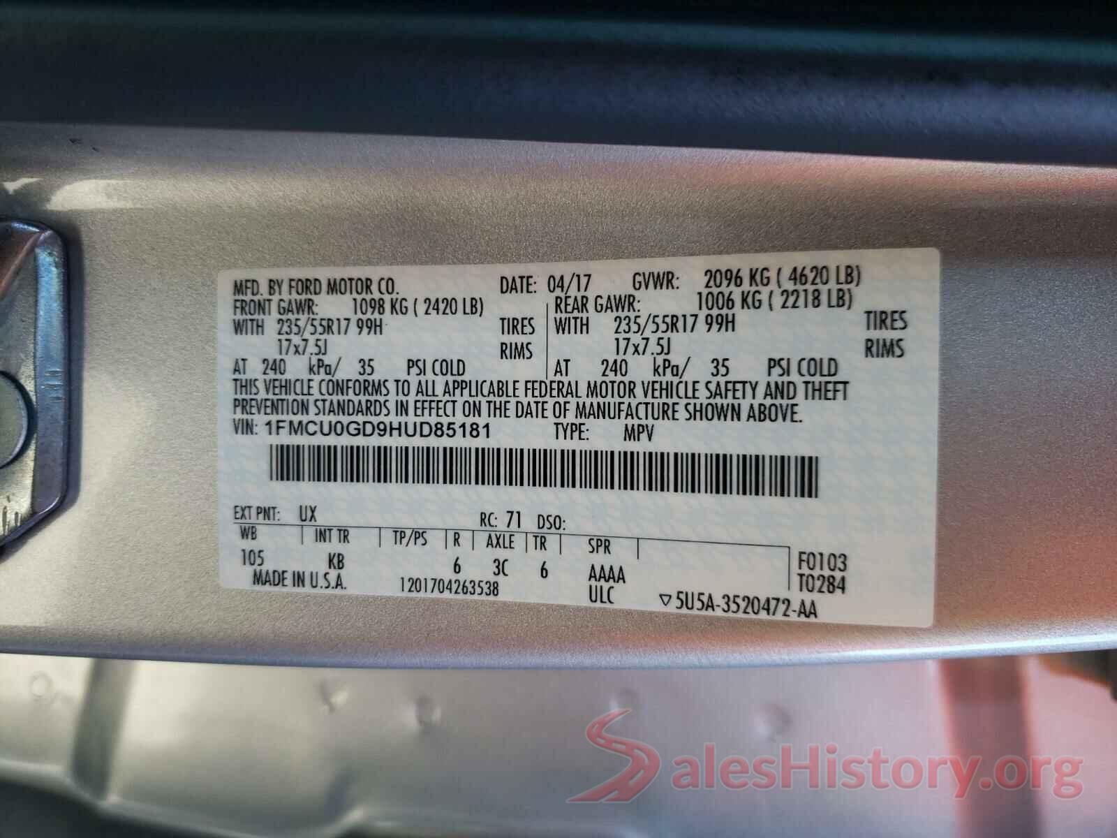 1FMCU0GD9HUD85181 2017 FORD ESCAPE