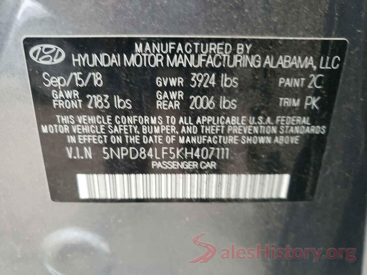 5NPD84LF5KH407111 2019 HYUNDAI ELANTRA