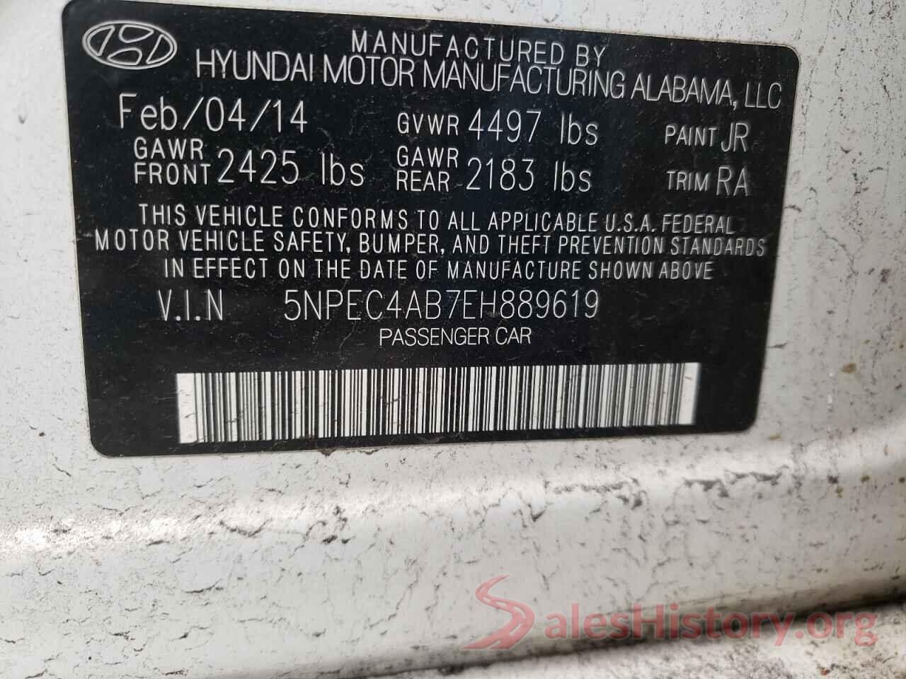 5NPEC4AB7EH889619 2014 HYUNDAI SONATA