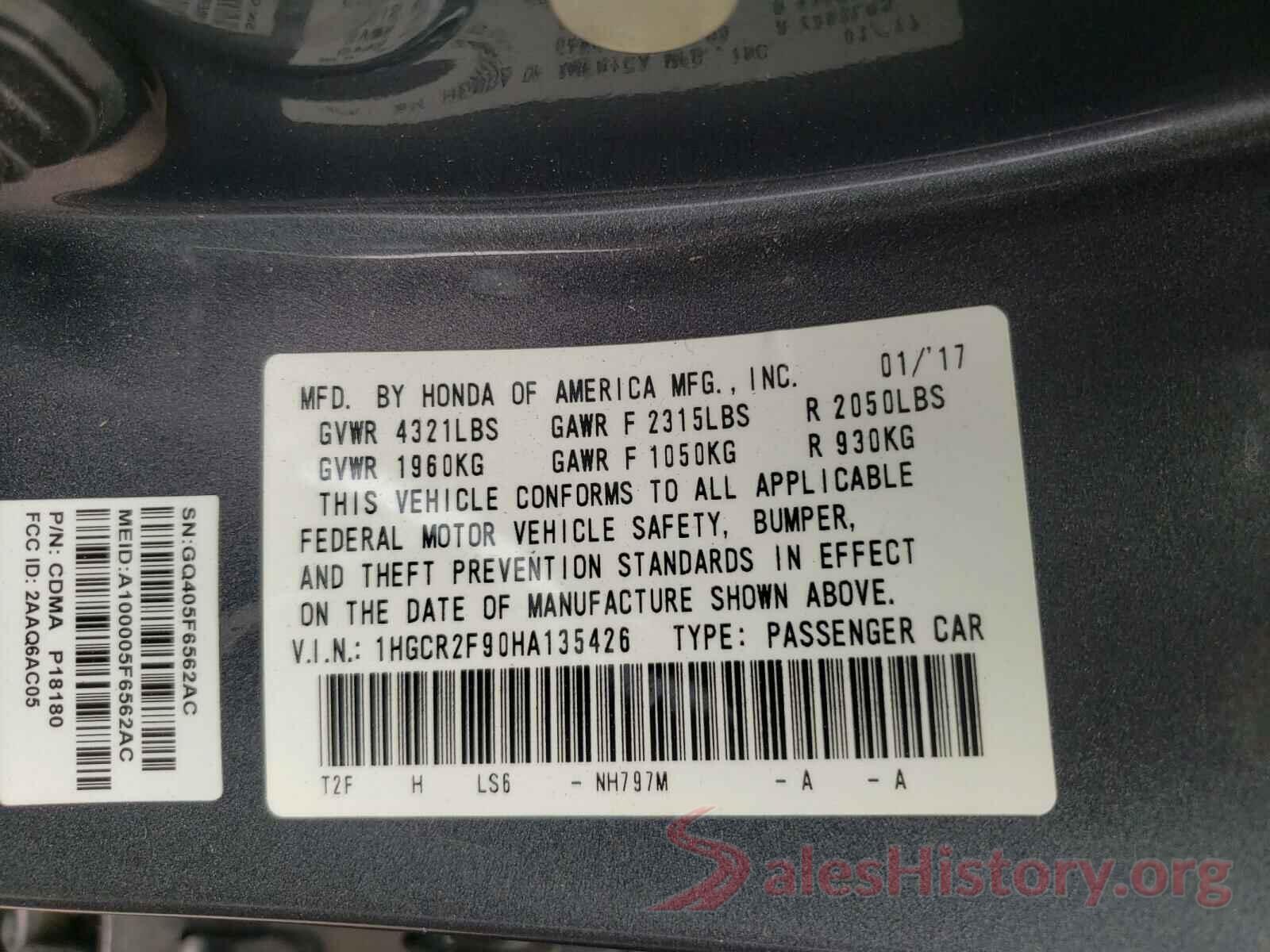 1HGCR2F90HA135426 2017 HONDA ACCORD