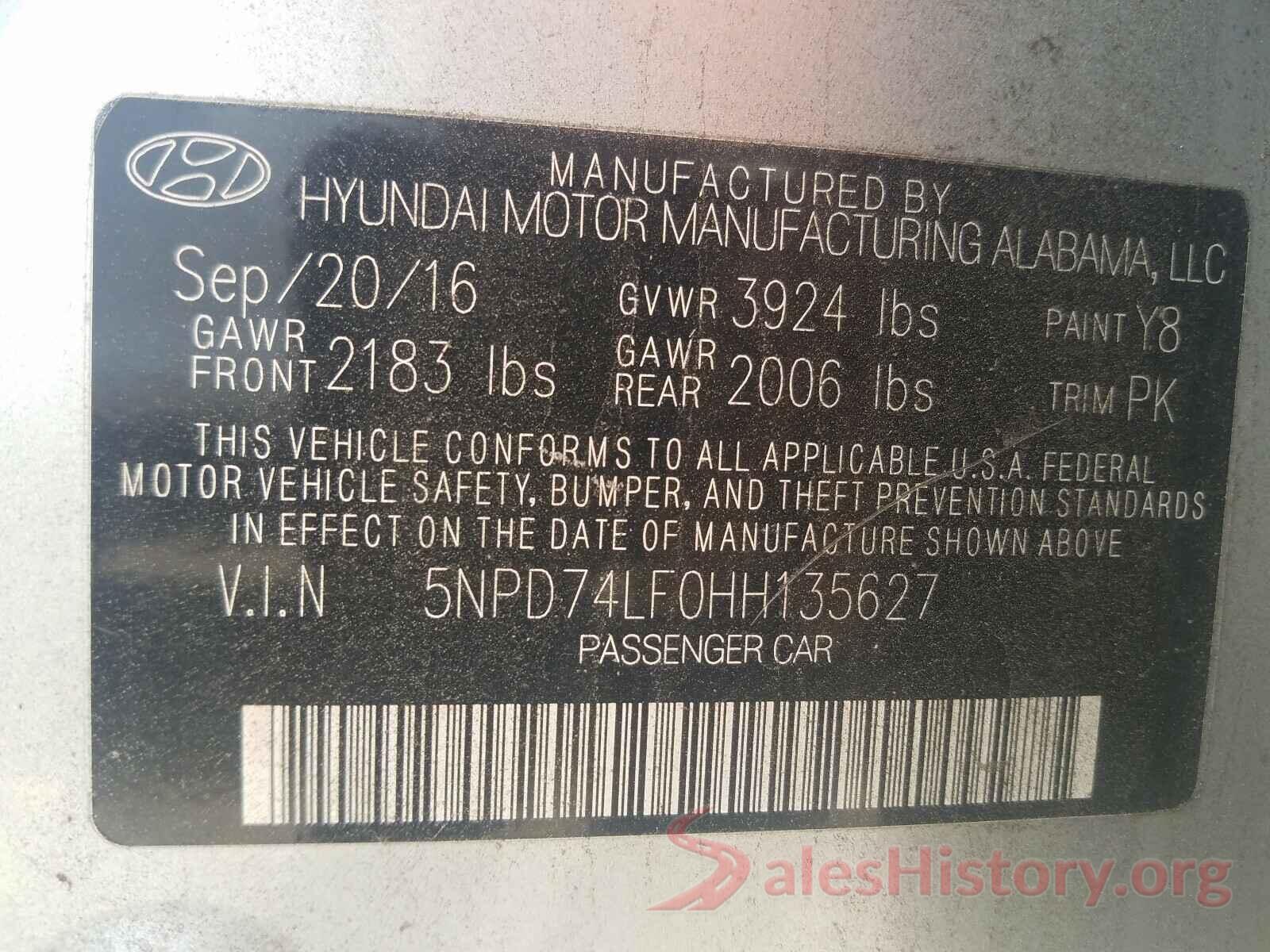 5NPD74LF0HH135627 2017 HYUNDAI ELANTRA