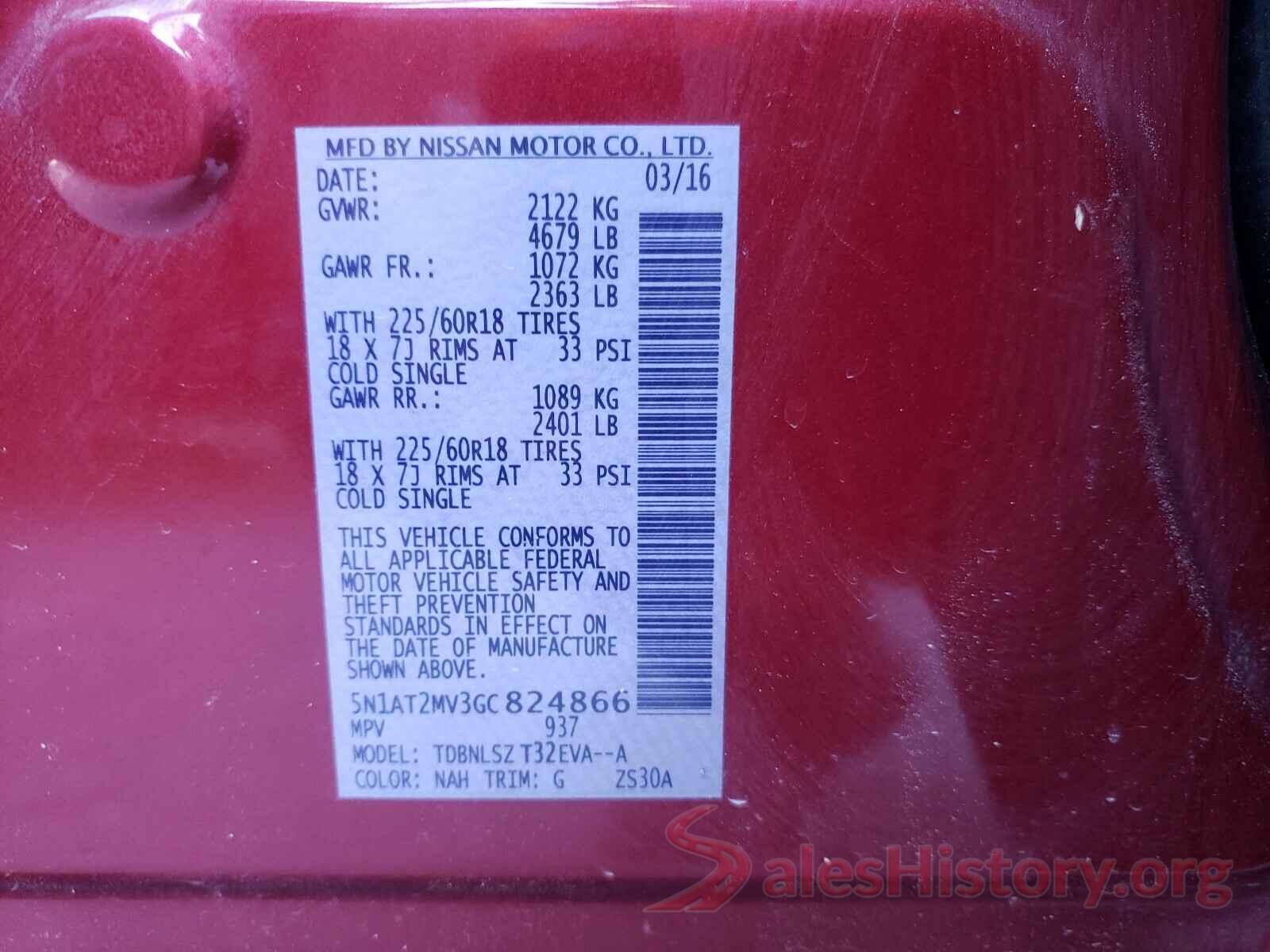 5N1AT2MV3GC824866 2016 NISSAN ROGUE