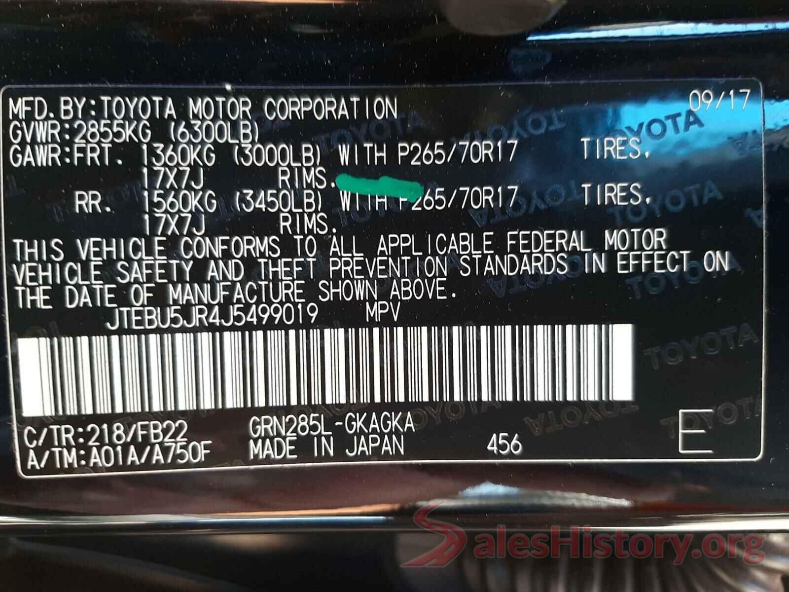 JTEBU5JR4J5499019 2018 TOYOTA 4RUNNER