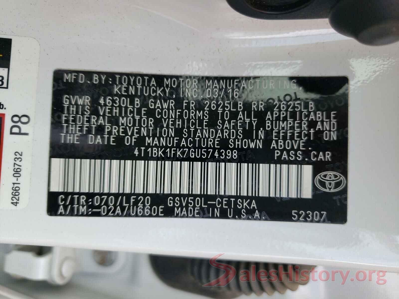 4T1BK1FK7GU574398 2016 TOYOTA CAMRY