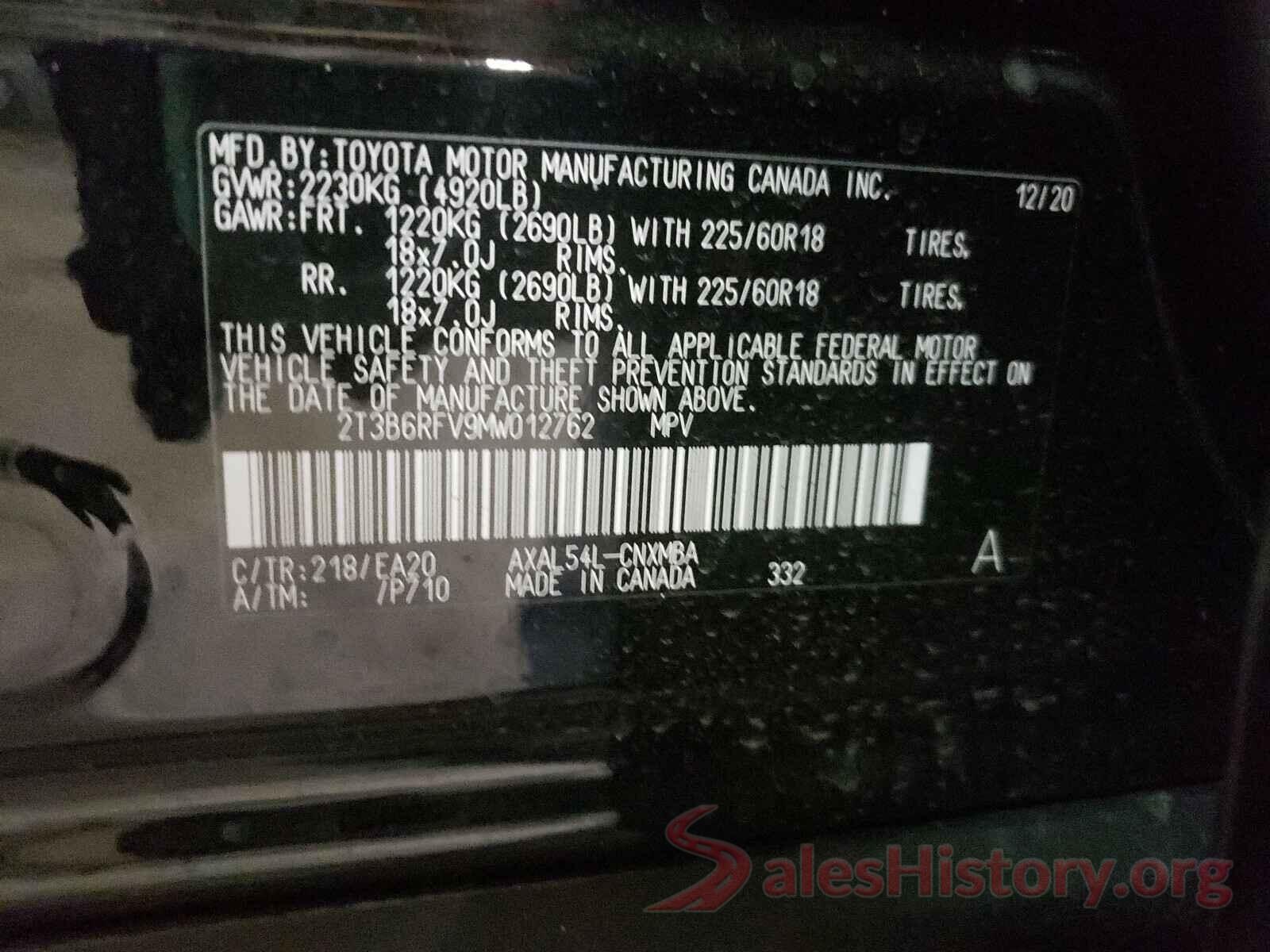 2T3B6RFV9MW012762 2021 TOYOTA RAV4