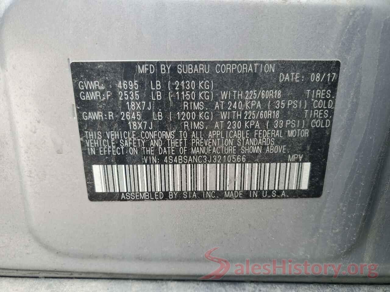 4S4BSANC3J3210566 2018 SUBARU OUTBACK