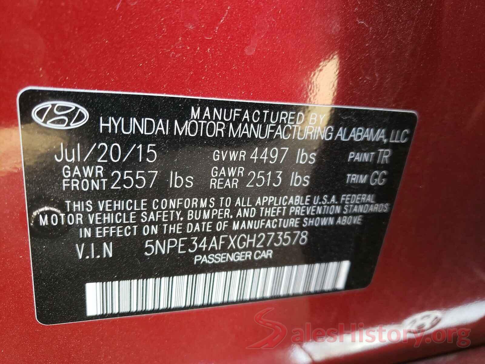 5NPE34AFXGH273578 2016 HYUNDAI SONATA