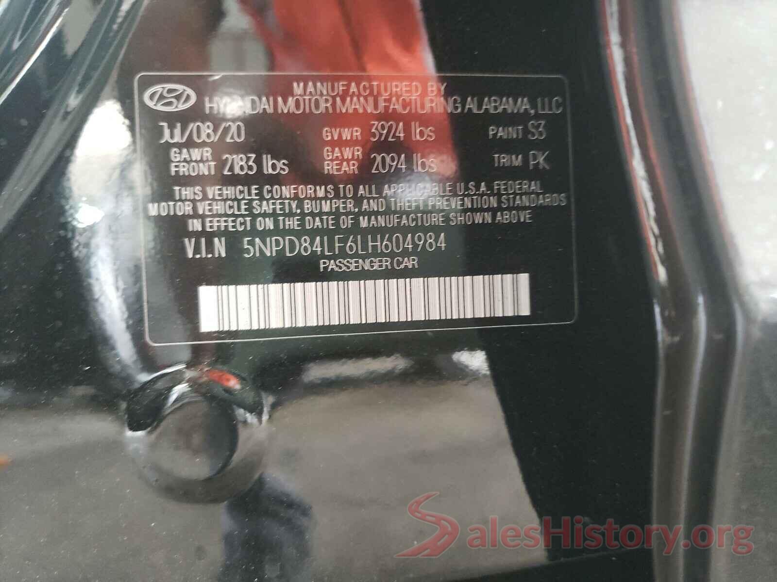 5NPD84LF6LH604984 2020 HYUNDAI ELANTRA